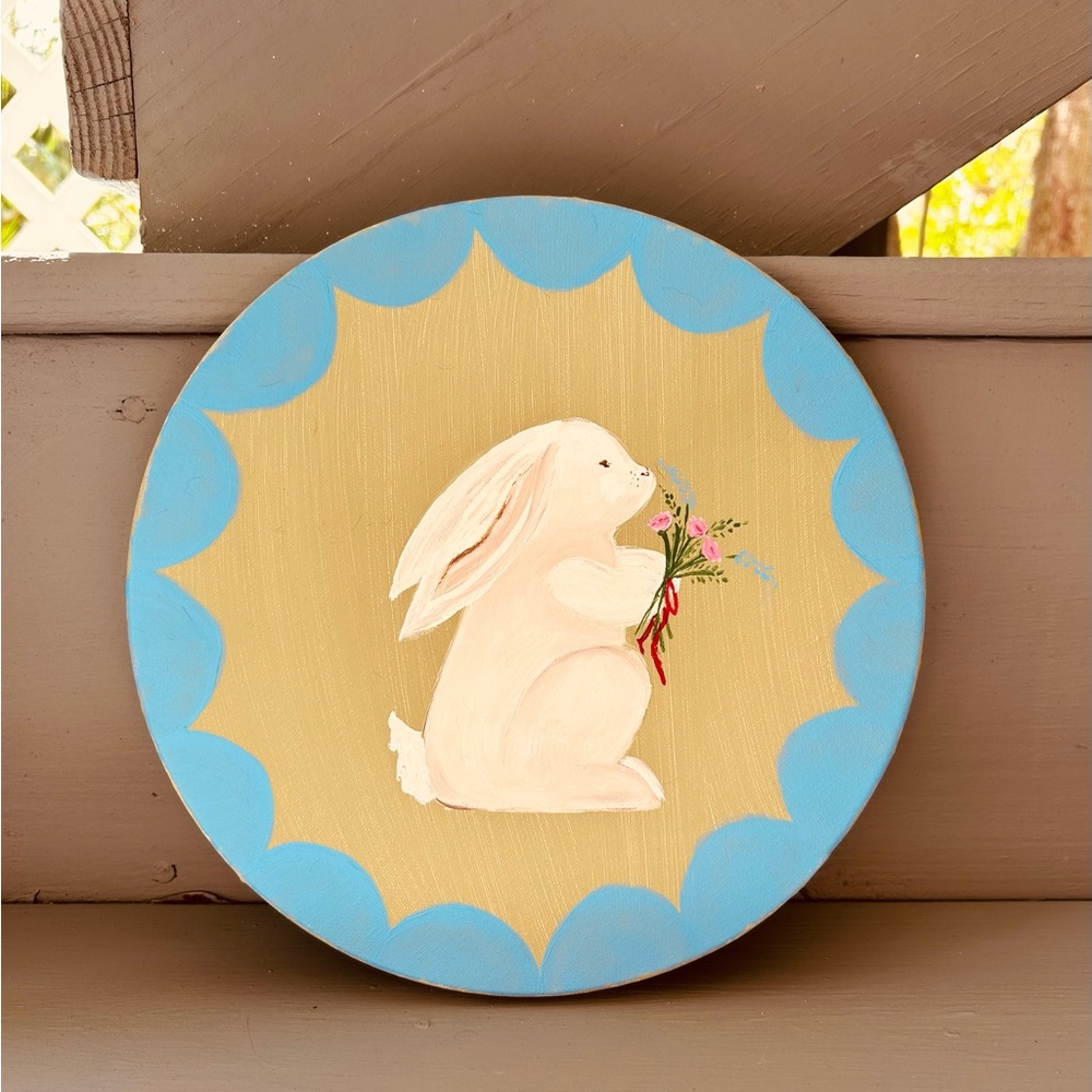 Easter Art: Charming Blue and Gold Bunny Wall Decor
